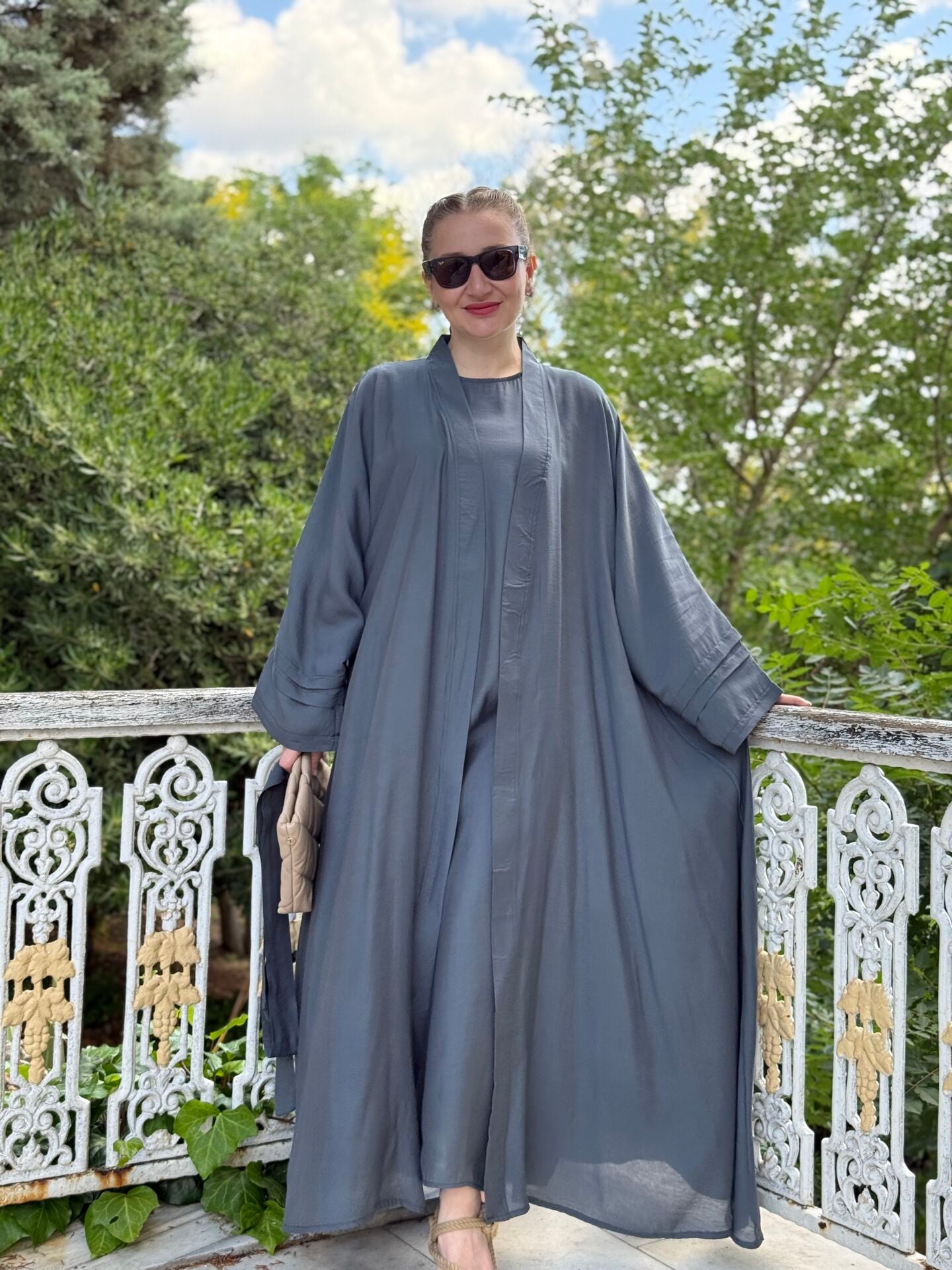Modal tensel Abaya Takım İndigo