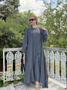 Modal tensel Abaya Takım İndigo