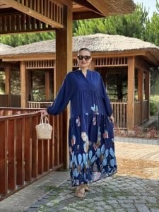 Lacivert mango katleya elbise