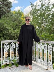 Modal tensel Abaya Takım Siyah