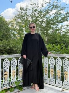 Modal tensel Abaya Takım Siyah