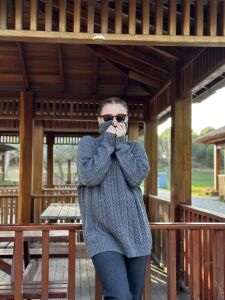 Fermuarlı uzun Saç Örgü  kazak füme