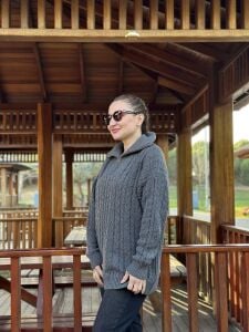 Fermuarlı uzun Saç Örgü  kazak füme