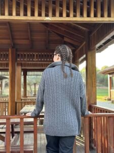 Fermuarlı uzun Saç Örgü  kazak füme