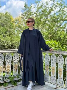 Modal tensel Abaya Takım Lacivert