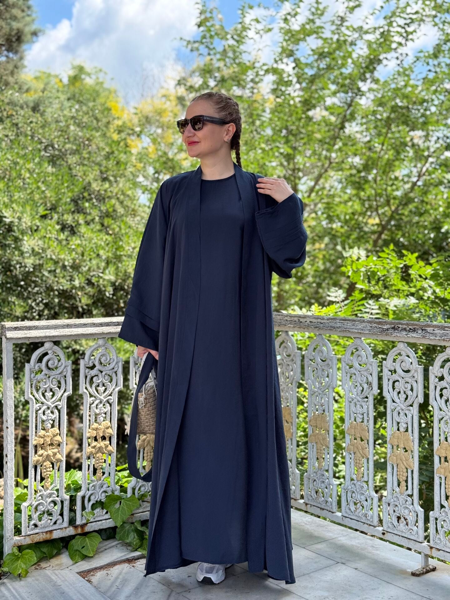 Modal tensel Abaya Takım Lacivert