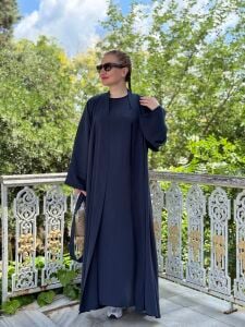 Modal tensel Abaya Takım Lacivert