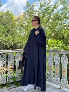 Modal tensel Abaya Takım Lacivert