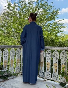 Polo Yakalı Tensel Kot elbise koyu mavi