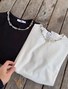 BEYAZ taşlı Adl tişört