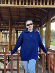 Fermuarlı uzun Saç Örgü  kazak Laci