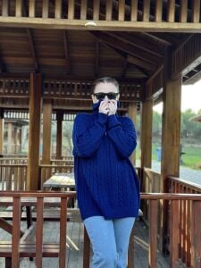 Fermuarlı uzun Saç Örgü  kazak Laci