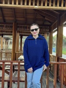 Fermuarlı uzun Saç Örgü  kazak Laci