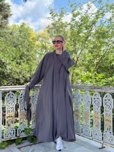 Modal tensel Abaya Takım Gri