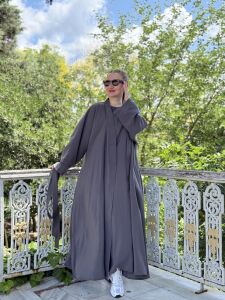 Modal tensel Abaya Takım Gri