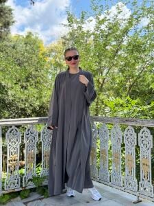 Modal tensel Abaya Takım Gri