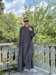 Modal tensel Abaya Takım Gri