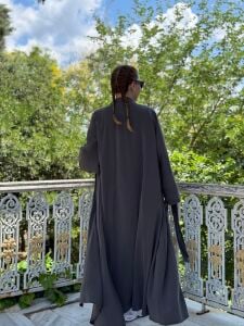 Modal tensel Abaya Takım Gri