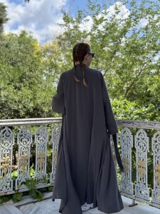 Modal tensel Abaya Takım Gri