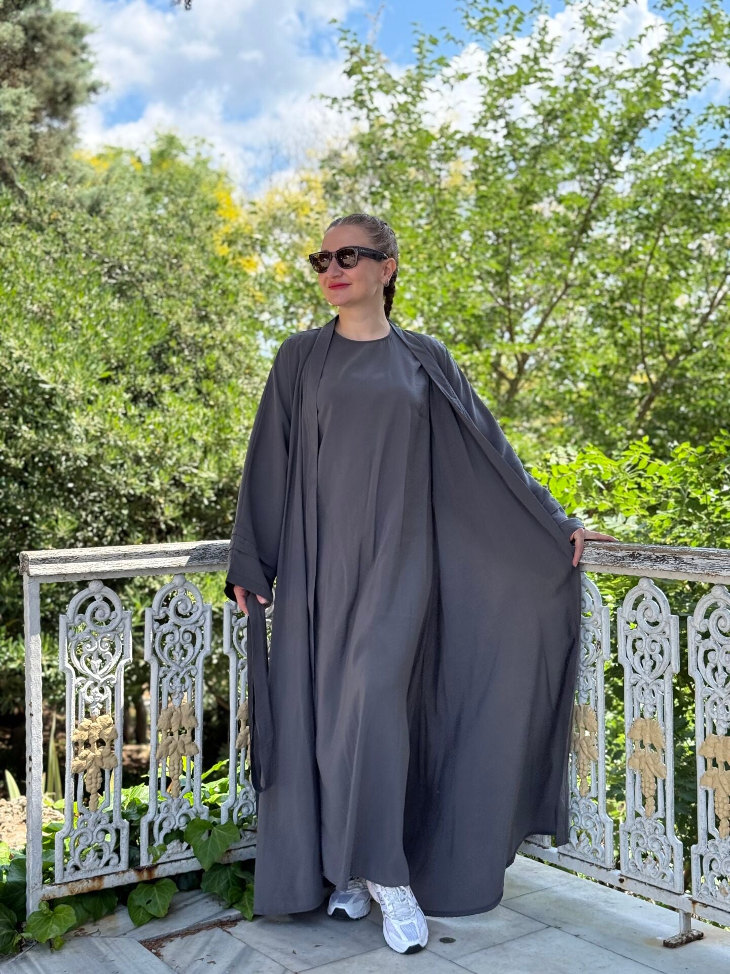 Modal tensel Abaya Takım Gri