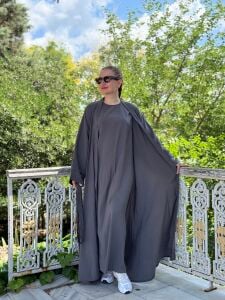 Modal tensel Abaya Takım Gri