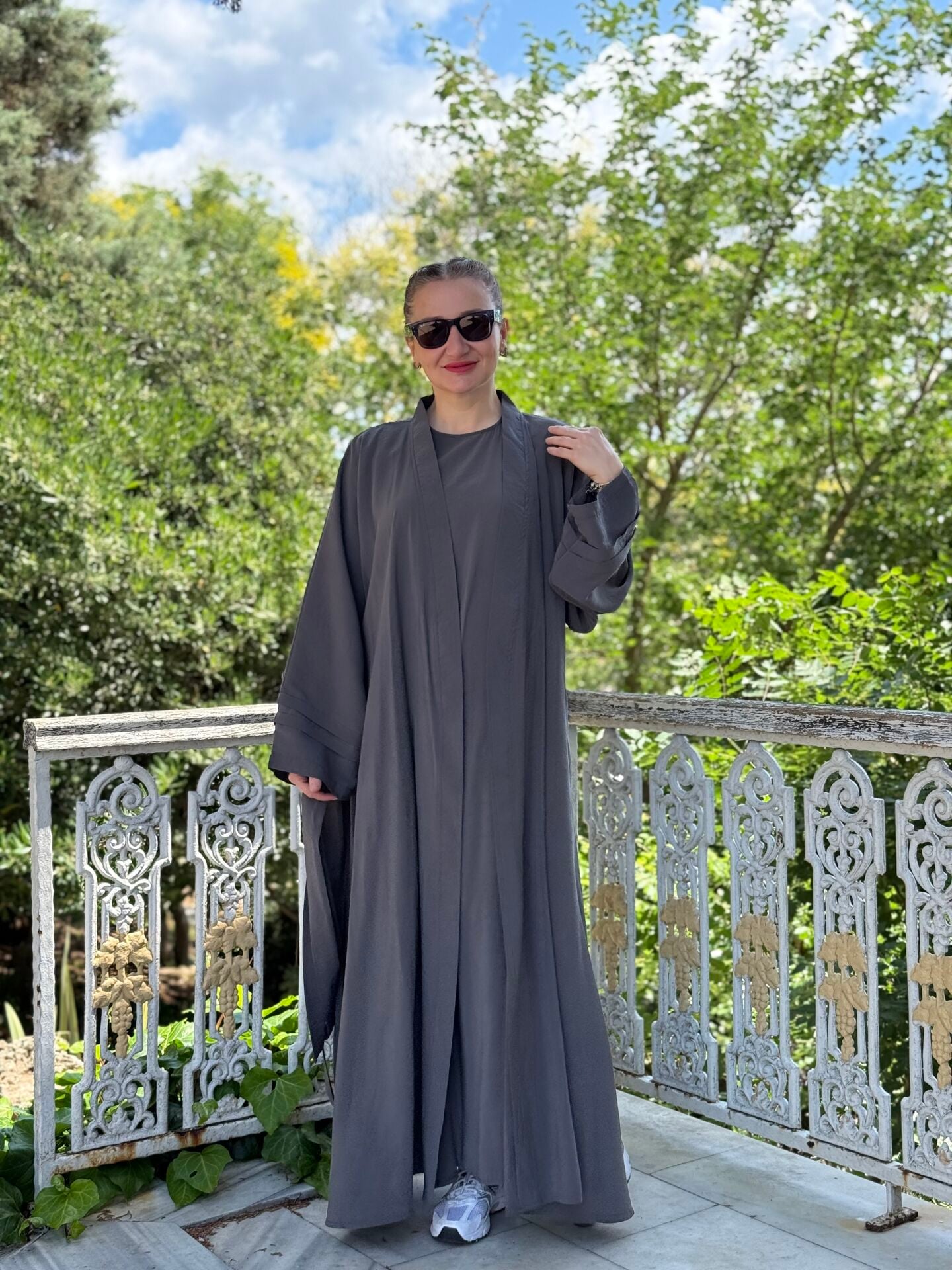 Modal tensel Abaya Takım Gri