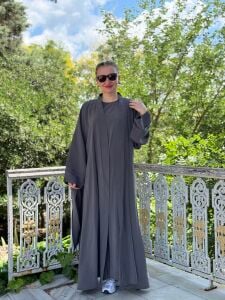 Modal tensel Abaya Takım Gri