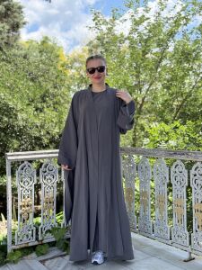 Modal tensel Abaya Takım Gri