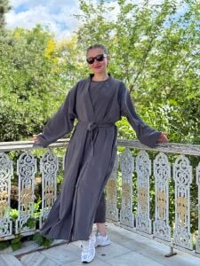Modal tensel Abaya Takım Gri