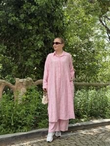 Fisto Nakışlı pamuk takım pembe