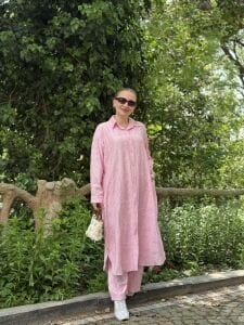 Fisto Nakışlı pamuk takım pembe