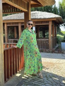 Denizkabuğu gömlek elbise yeşil