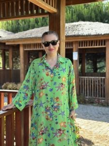 Denizkabuğu gömlek elbise yeşil