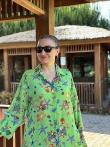 Denizkabuğu gömlek elbise yeşil