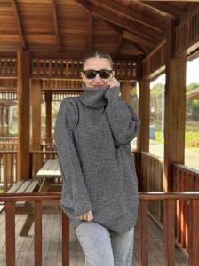 Balıkçı oversize kazak antrasit