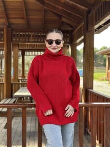 Balıkçı oversize kazak kırmızı