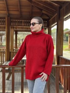 Balıkçı oversize kazak kırmızı