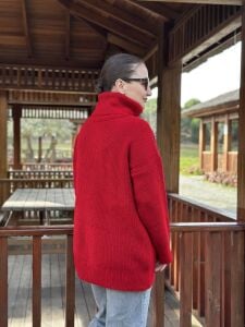 Balıkçı oversize kazak kırmızı