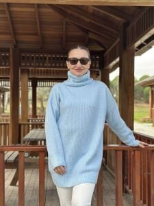 Balıkçı oversize kazak bebe mavi