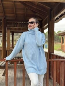 Balıkçı oversize kazak bebe mavi