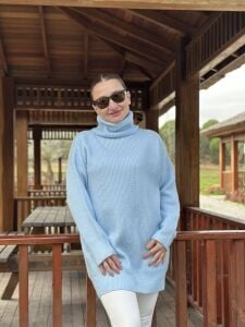 Balıkçı oversize kazak bebe mavi