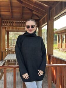 Balıkçı oversize kazak siyah