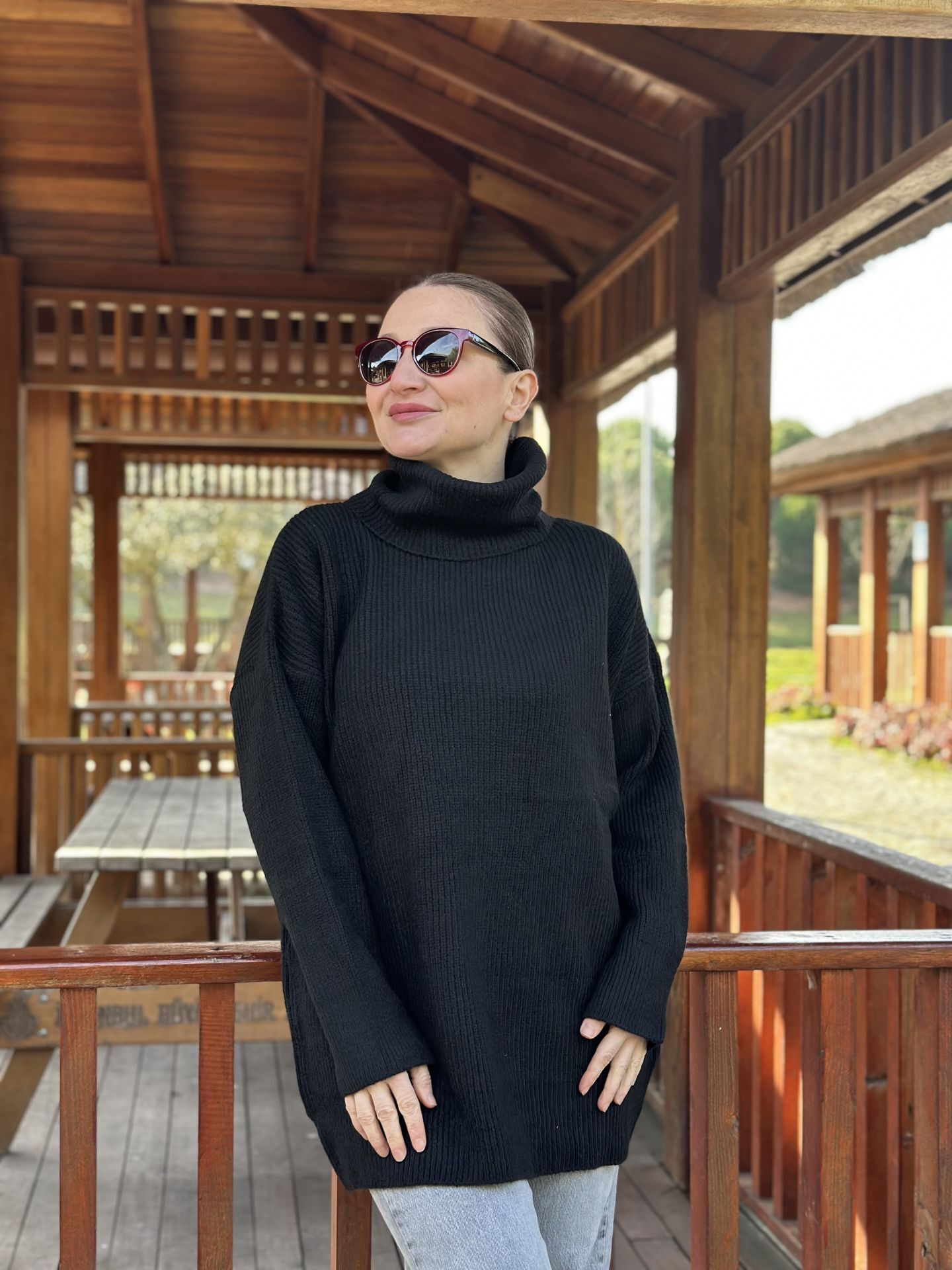 Balıkçı oversize kazak siyah