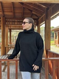 Balıkçı oversize kazak siyah