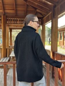 Balıkçı oversize kazak siyah