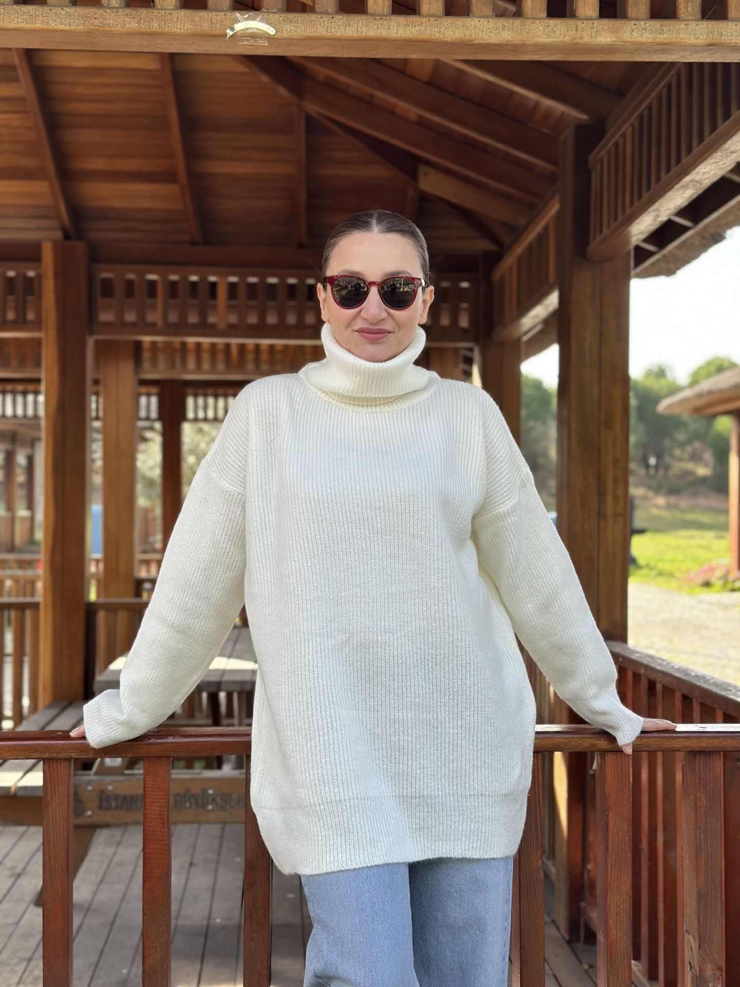 Balıkçı oversize kazak kırık beyaz