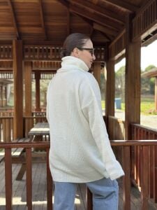 Balıkçı oversize kazak kırık beyaz