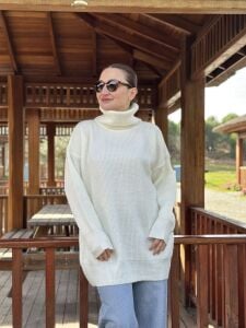 Balıkçı oversize kazak kırık beyaz