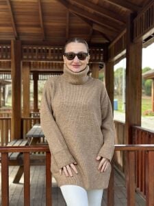 Balıkçı oversize kazak camel