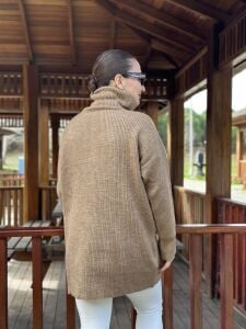 Balıkçı oversize kazak camel